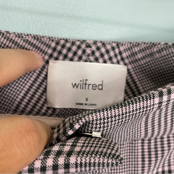 Aritzia Wilfred‎ Tie Front Pants Belted Trousers Plaid Black Pink Sz 8 - Picture 3 of 6